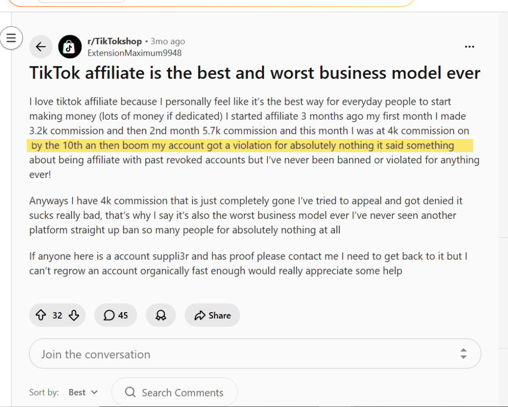 tiktok voilation screen shot from reddit